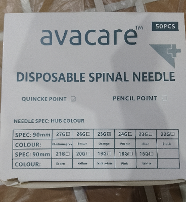 좋은 가격 25G 26G 27G의 무외상성 요추 천자를 위한 Quincke 팁과 연필 점 Whitacre 유형이 있는 의료용 척추 마취 바늘 온라인으로